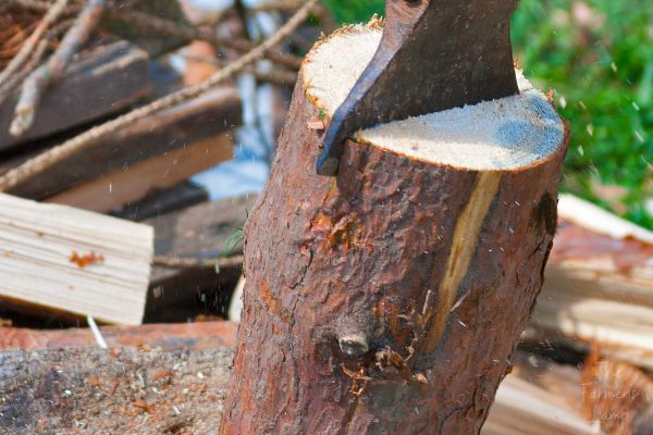 chopping wood with ax