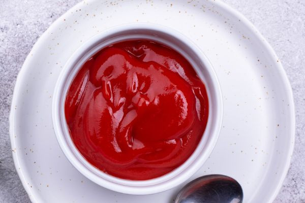 homemade ketchup in a white bowl