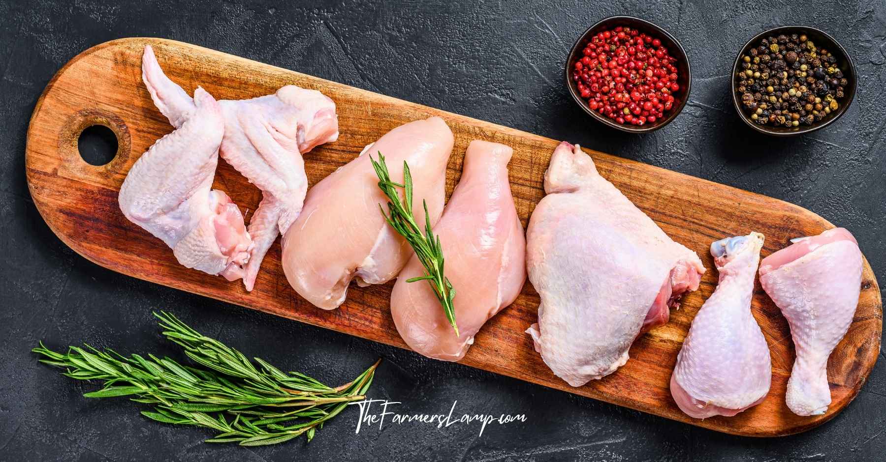 How to Cut Up a Whole Chicken - Cuts on a board