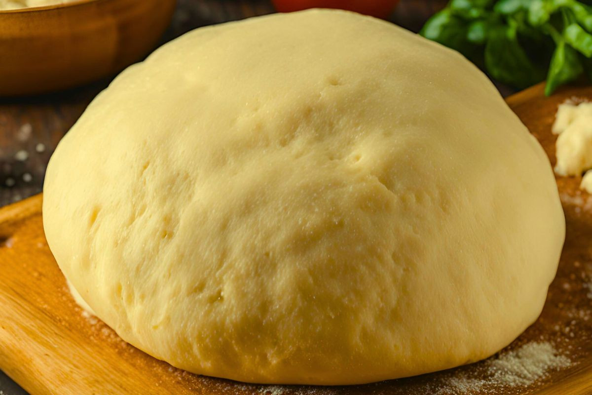 ball of pizza dough made from einkorn pizza dough recipe