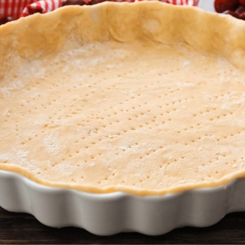homemamde pie crust in a white pie plate