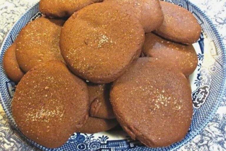 old fashioned molasses cookies on a blue willow plate