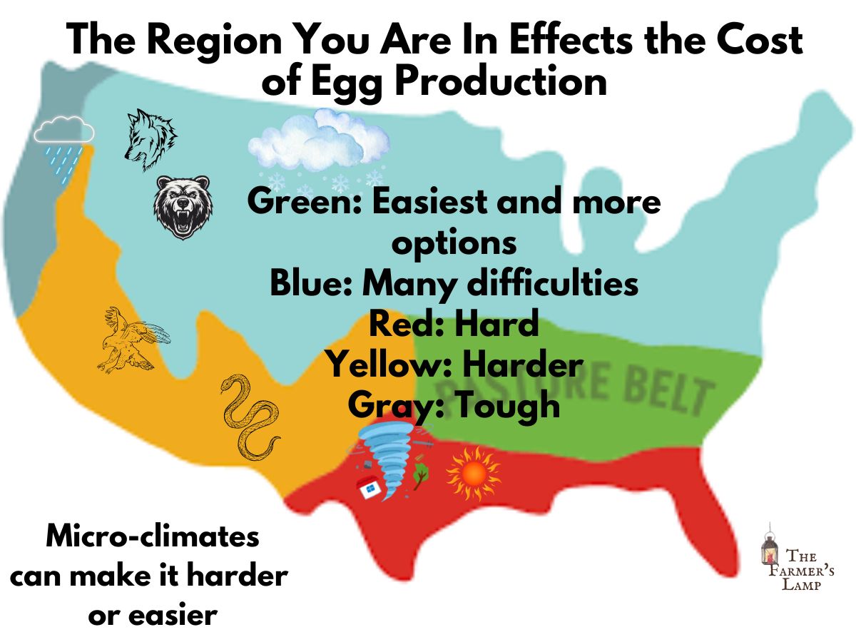 chart showing the different regions of the united states and how it effects the cost of egg production