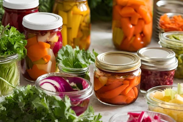home canned vegetable and vegetables ready for freezing for preserving vegetables