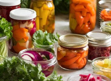 home canned vegetable and vegetables ready for freezing for preserving vegetables