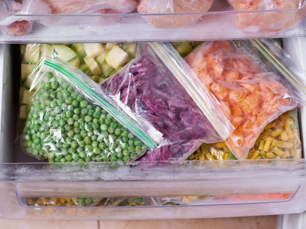 frozen vegetables in plastic bags