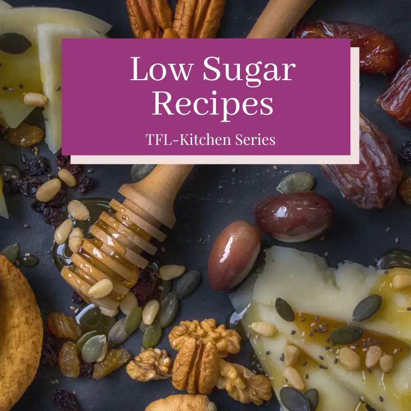 cover of a low sugar cookbook showing various recipe ingredients