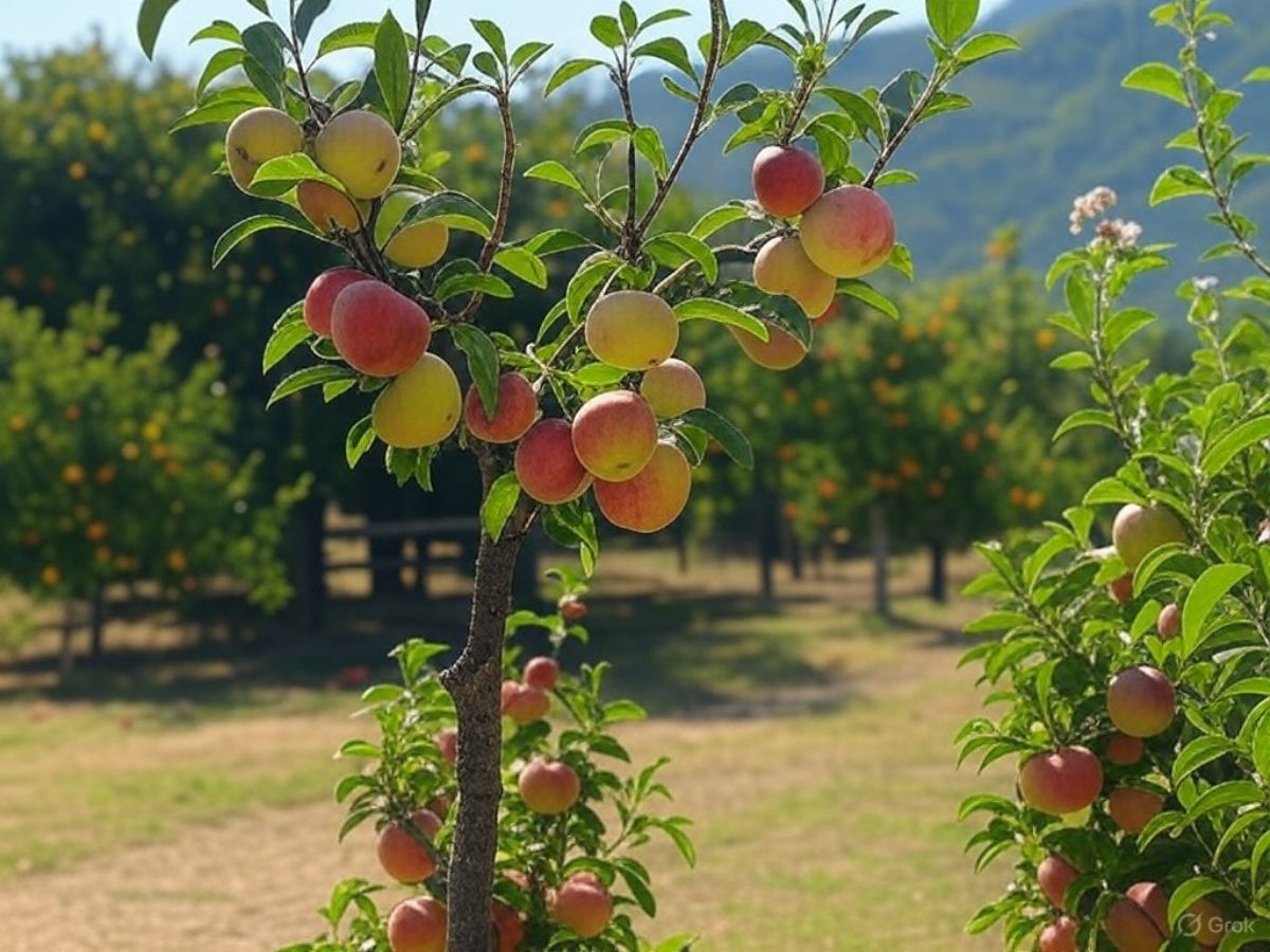 apple orchard with trees bearing yellow and red gala apples for how to start an orchard