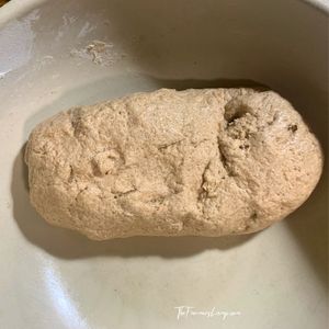 Spelt Flour Tortillas 2 small spelt flour tortilla dough ball in a stoneware bowl