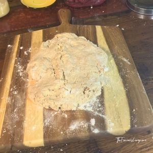 Spelt FLour Biscuits sm3 spelt flour biscuit dough on an olive tree cutting board