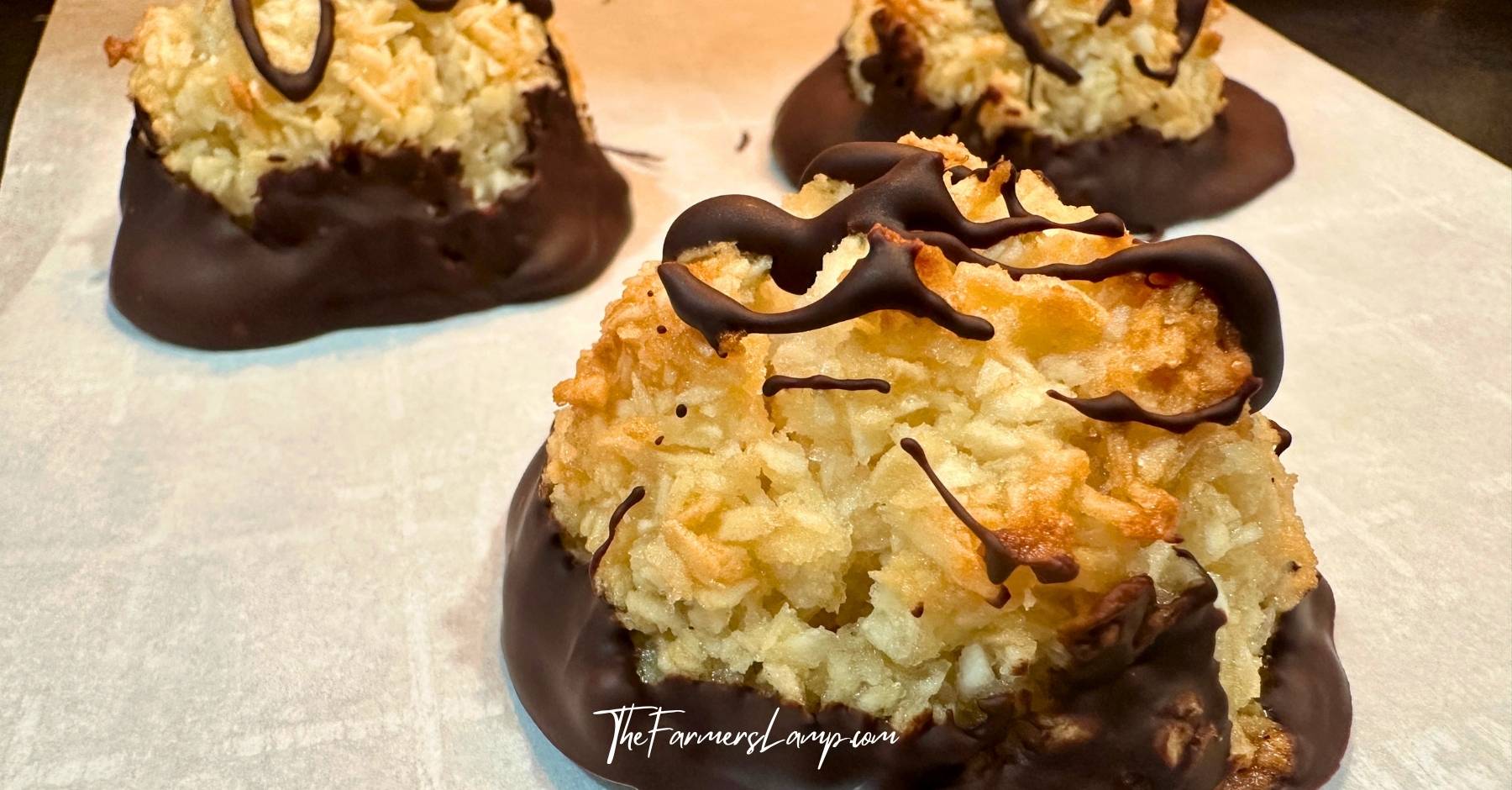 Gluten Free Coconut Macaroon Recipe with 3 Macaroons with chocolate